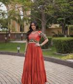 Navratri special rayon gown with kutchi gamthi embroidery & mirror work | 38   44 inch adjustable