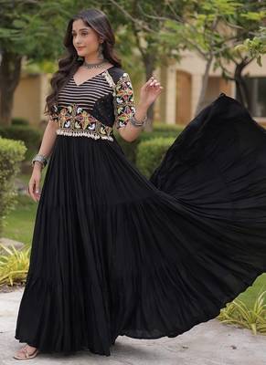 Navratri special rayon gown with kutchi gamthi embroidery & mirror work | 38   44 inch adjustable 3