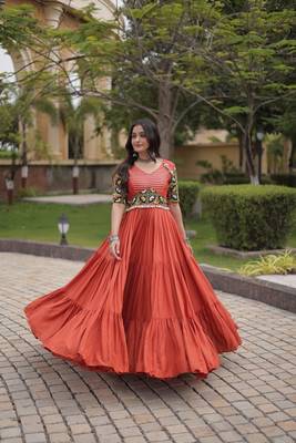 Navratri special rayon gown with kutchi gamthi embroidery & mirror work | 38   44 inch adjustable 3