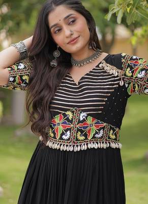 Navratri special rayon gown with kutchi gamthi embroidery & mirror work | 38   44 inch adjustable 4