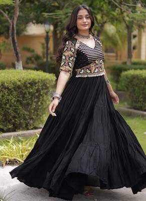 Navratri special rayon gown with kutchi gamthi embroidery & mirror work | 38   44 inch adjustable 5