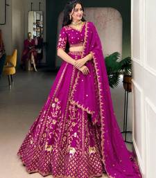 Pink Satin Embroidery Sequence work Lehenga Choli with Dupatta For Women 