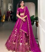 Pink Satin Embroidery Sequence work Lehenga Choli with Dupatta For Women 