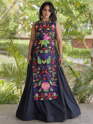 Fabulous Black Cotton Navratri Wear Lehenga With Thread Work Blouse 1