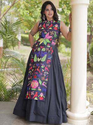 Fabulous Black Cotton Navratri Wear Lehenga With Thread Work Blouse 3