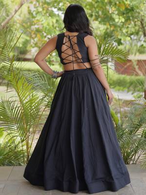 Fabulous Black Cotton Navratri Wear Lehenga With Thread Work Blouse 4