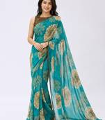 Rama color weightless floral printed sarees with unstitched blouse