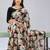 Black color weightless floral printed sarees with unstitched blouse