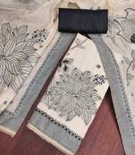 Beige banarasi cotton woven design unstitched dress material.