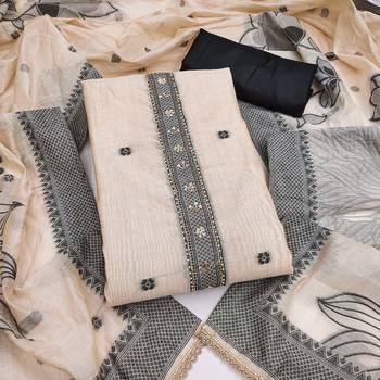Beige banarasi cotton woven design unstitched dress material. 2