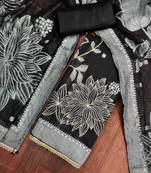 Black banarasi cotton woven design unstitched dress material.