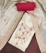 Cream banarasi cotton woven design unstitched dress material.