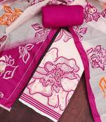 Off white banarasi cotton woven design unstitched dress material.