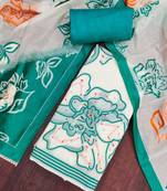 Off white banarasi cotton woven design unstitched dress material.