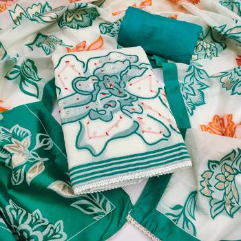 Off white banarasi cotton woven design unstitched dress material. 2