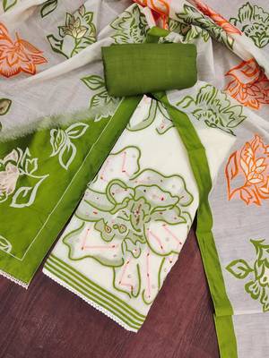 Off white banarasi cotton woven design unstitched dress material. 1