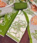 Off white banarasi cotton woven design unstitched dress material.