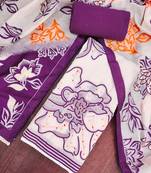 Off white banarasi cotton woven design unstitched dress material.