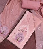 Pink banarasi cotton woven design unstitched dress material.