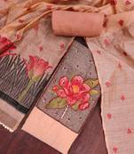 Peach banarasi cotton woven design unstitched dress material.