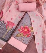 Pink banarasi cotton woven design unstitched dress material.