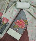 Sea green banarasi cotton woven design unstitched dress material.