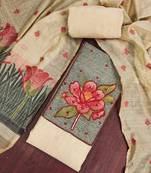 Beige banarasi cotton woven design unstitched dress material.