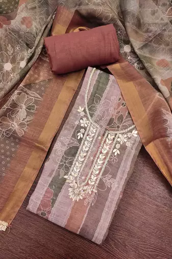 Multi color linen cotton printed unstitched dress material.