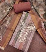 Multi color linen cotton printed unstitched dress material.