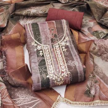 Multi color linen cotton printed unstitched dress material. 2
