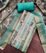 Multi color linen cotton printed unstitched dress material.
