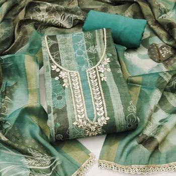Multi color linen cotton printed unstitched dress material. 2