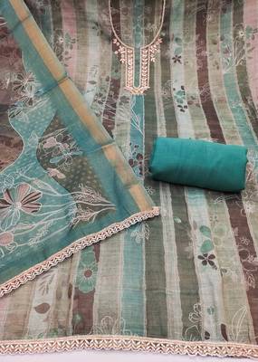 Multi color linen cotton printed unstitched dress material. 3