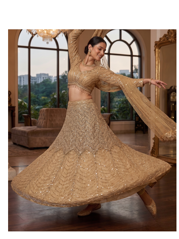 Embroidered Sequined Beige Designer Lehenga Choli with Dupatta 2