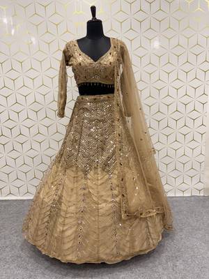 Embroidered Sequined Beige Designer Lehenga Choli with Dupatta 4
