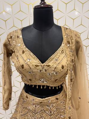 Embroidered Sequined Beige Designer Lehenga Choli with Dupatta 5