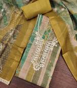 Multi color linen cotton printed unstitched dress material.