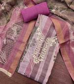Multi color linen cotton printed unstitched dress material.