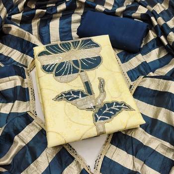Yellow cotton embroidered unstitched dress material. 2