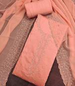 Peach cotton embroidered unstitched dress material.