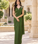 Women   s Georgette Embroidered  Patch Ready to Wear Saree with Designer Stitched Embroidered Sleeveless Blouse