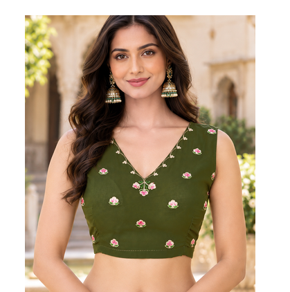 Women   s Georgette Embroidered  Patch Ready to Wear Saree with Designer Stitched Embroidered Sleeveless Blouse 4