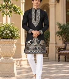 black zari sequins thread embroidery work kurta pajama