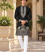 black zari sequins thread embroidery work kurta pajama