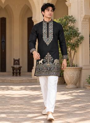 black zari sequins thread embroidery work kurta pajama 4