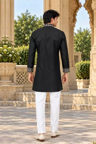 black zari sequins thread embroidery work kurta pajama