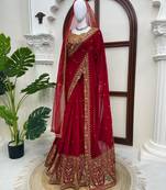 Red georgette sequins work embroidered saree