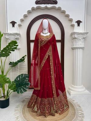 Red georgette sequins work embroidered saree 2