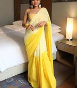 Yellow linen abstract print printed saree