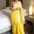 Yellow linen abstract print printed saree